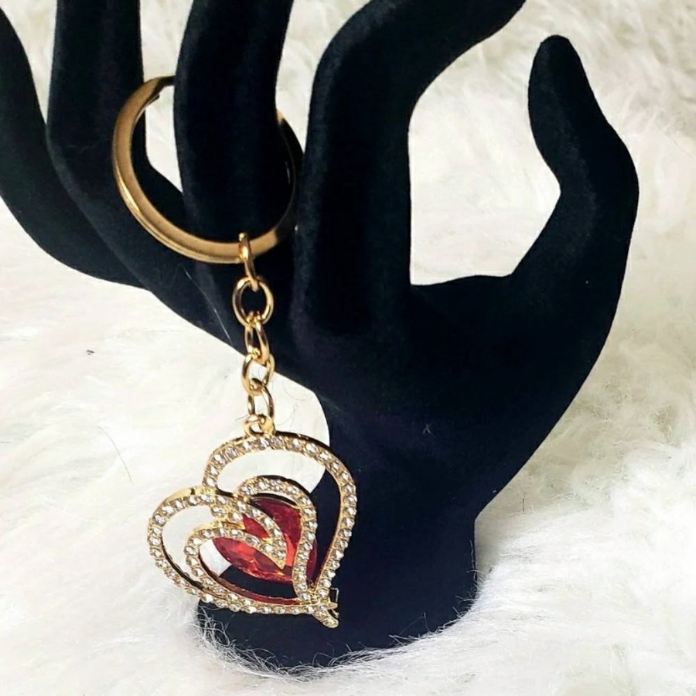 Gold Heart Rhinestone With Gem Keychain